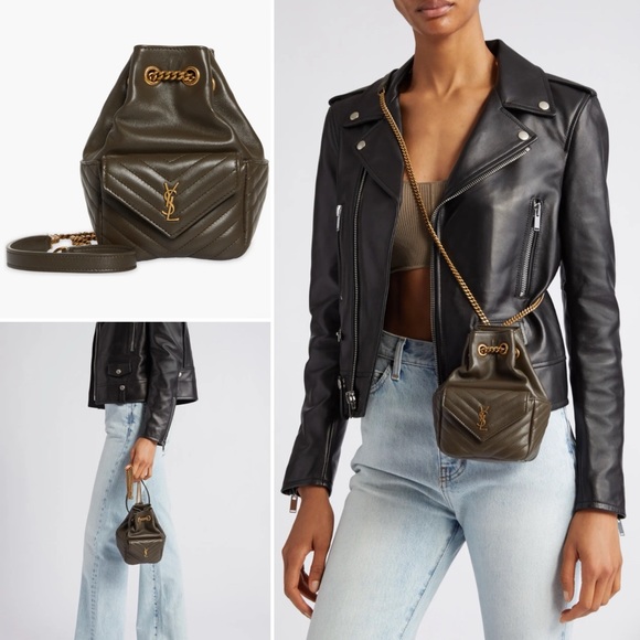 Saint Laurent Mini Joy Matelassé Leather Bucket Bag in 
Light Musk Green 1950$ - Picture 1 of 17
